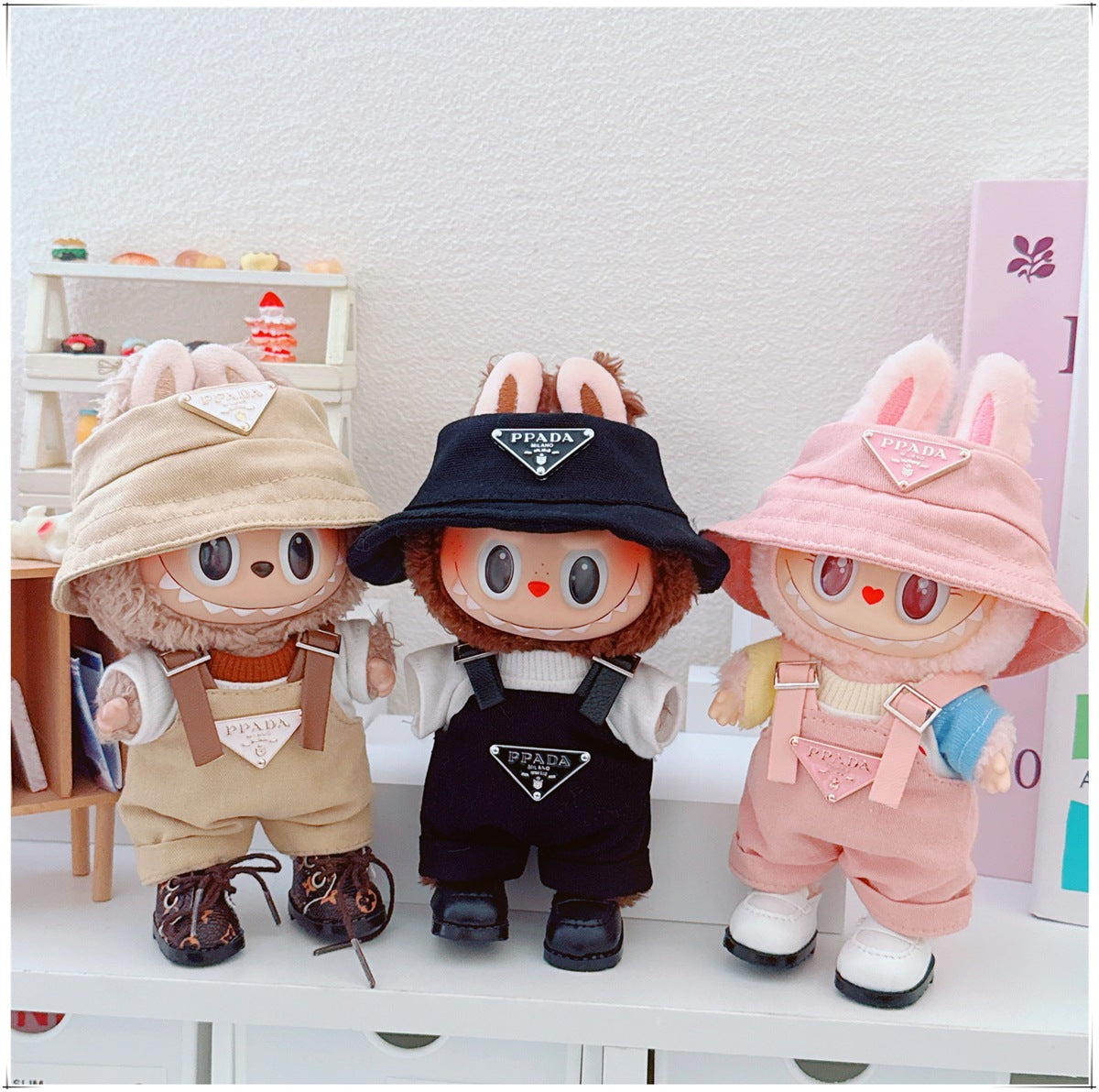 Labubu Doll Outfit Clothes,Cute Labubu Cloth Onesie with Hat Accessories,Handmade 17cm Labubu Doll Clothes Set,Mini Doll Clothes,Dolls Decor