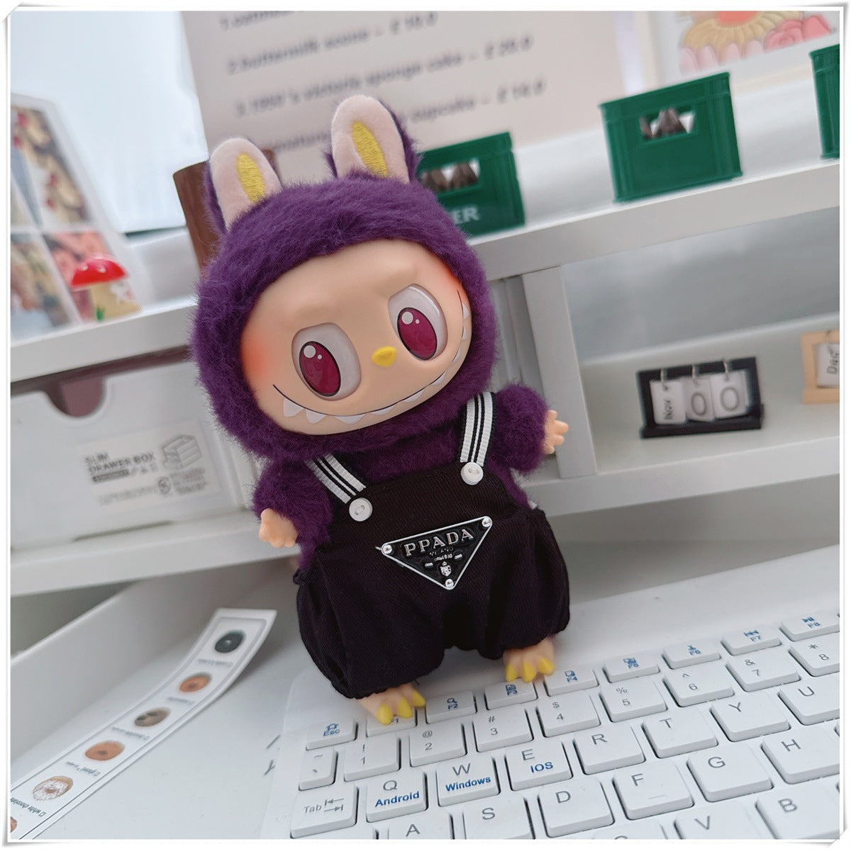 Labubu Doll Outfit Clothes,Cute Labubu Cloth Onesie with Hat Accessories,Handmade 17cm Labubu Doll Clothes Set,Mini Doll Clothes,Dolls Decor